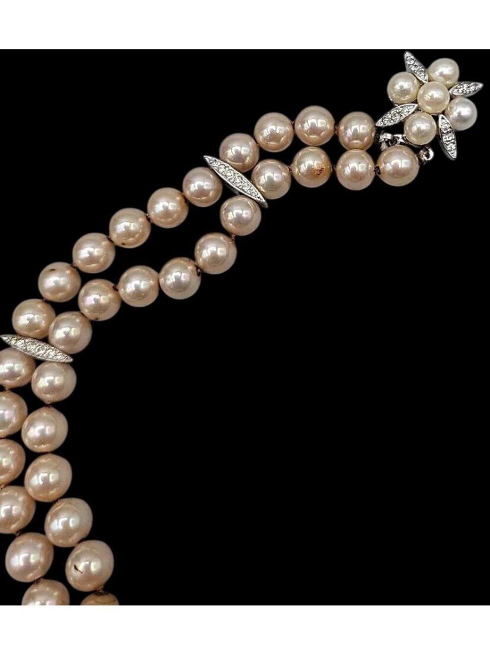 Vintage Panetta Double Strand Champagne Faux Pearl Bracelet Rhinestone Clasp - Picture 9 of 16